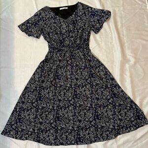 Navy blue floral dress with lining size large